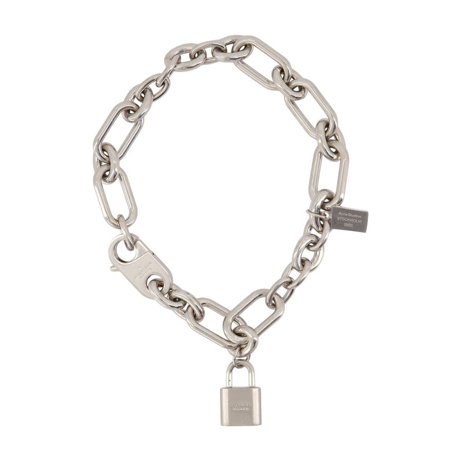 Acne Studios Chain-Link With Padlock Necklace — Silver Metal Necklaces