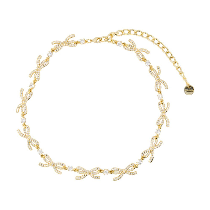 Self-Portrait Crystal Bows Necklace — Gold Metal Necklaces