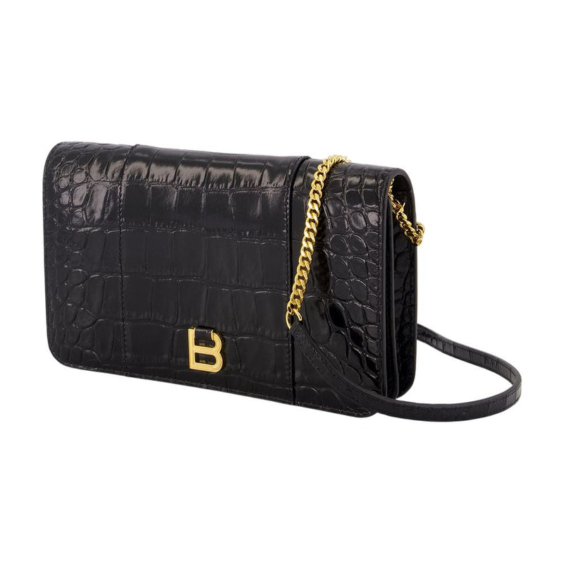 Balenciaga Crocodile-Embossed Calfskin Card Case — Black Cases