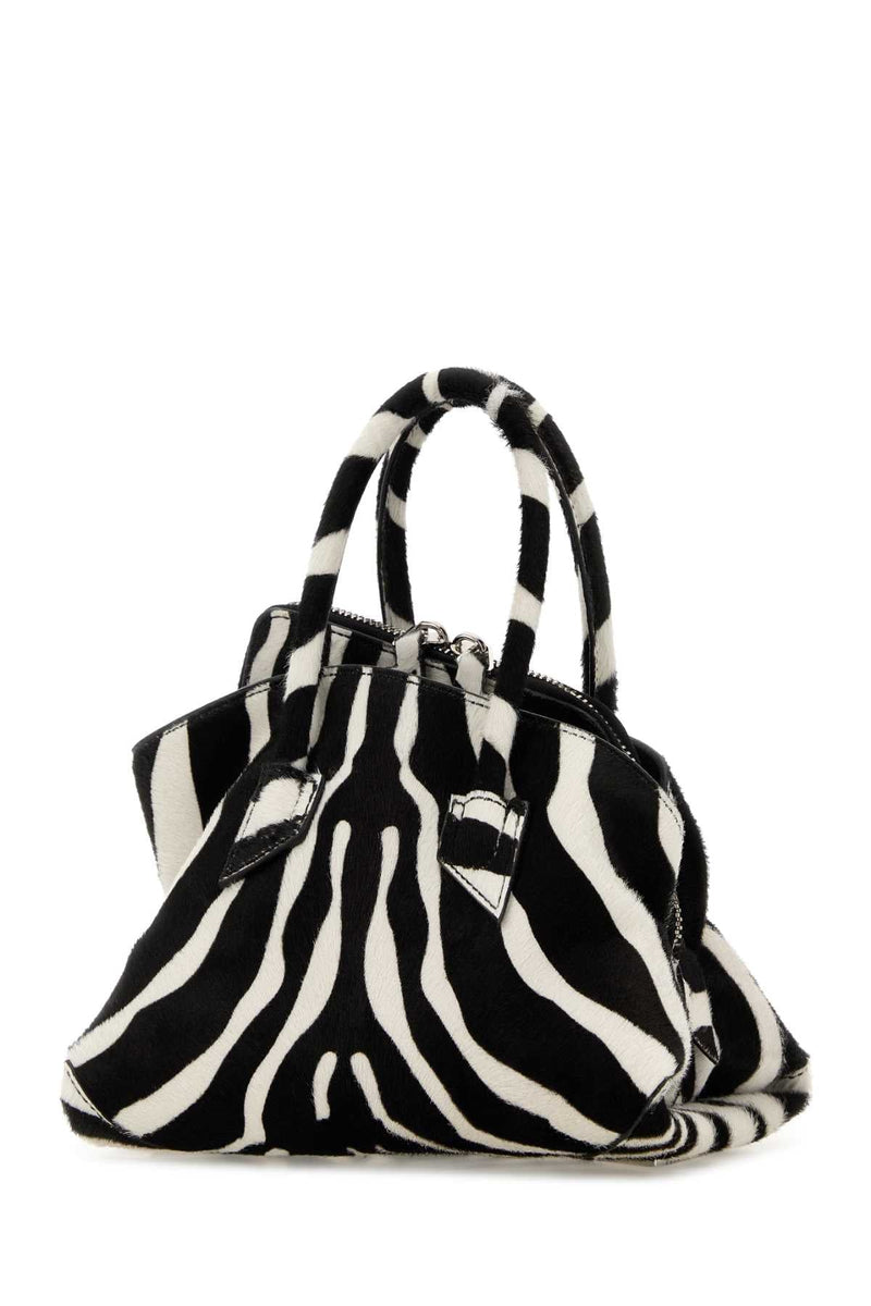 The Attico Zebra-Striped Leather Top Handle Bag — Black