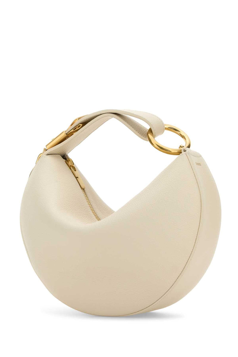 Burberry Curved Calf Leather Shoulder Bag — Beige