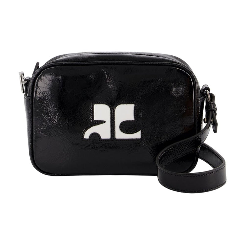 Courrèges Structured Calfskin Crossbody Bag — Black
