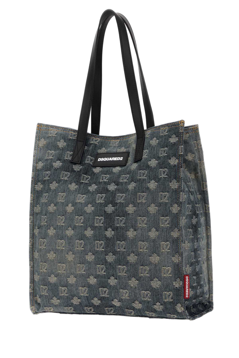 Dsquared2 Embroidered D2 Logo Denim Tote Bag — Gray