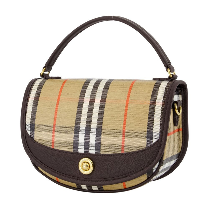 Burberry Plaid Canvas Top Handle Bag — Beige Cotton