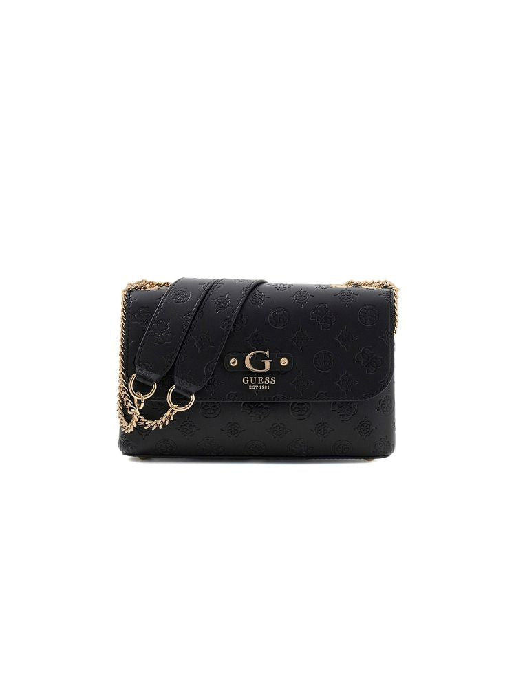 Guess Logo-Embossed Polyurethane Crossbody Bag — Black
