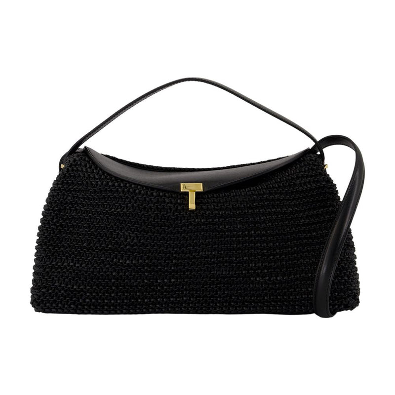Toteme T-Lock Top Handle Bag — Black Calfskin