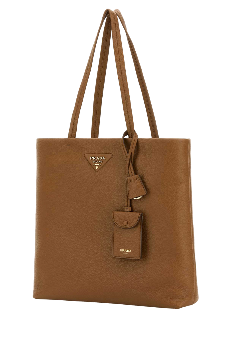 Prada Vitello Leather Tote Bag — Brown
