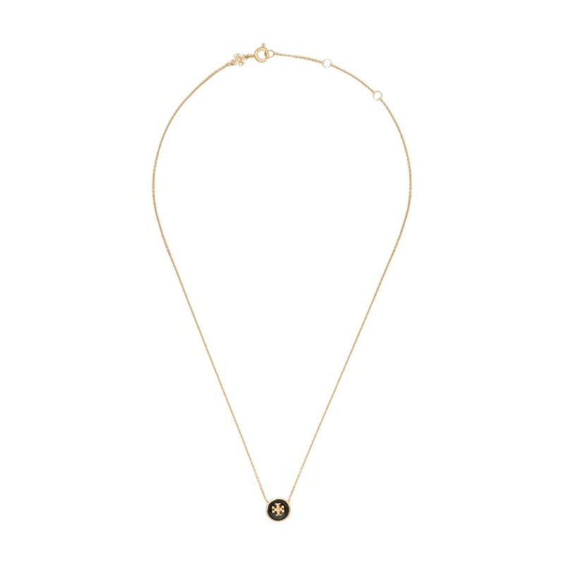 Tory Burch Logo Enamel Pendant Necklace — Black Metal Necklaces