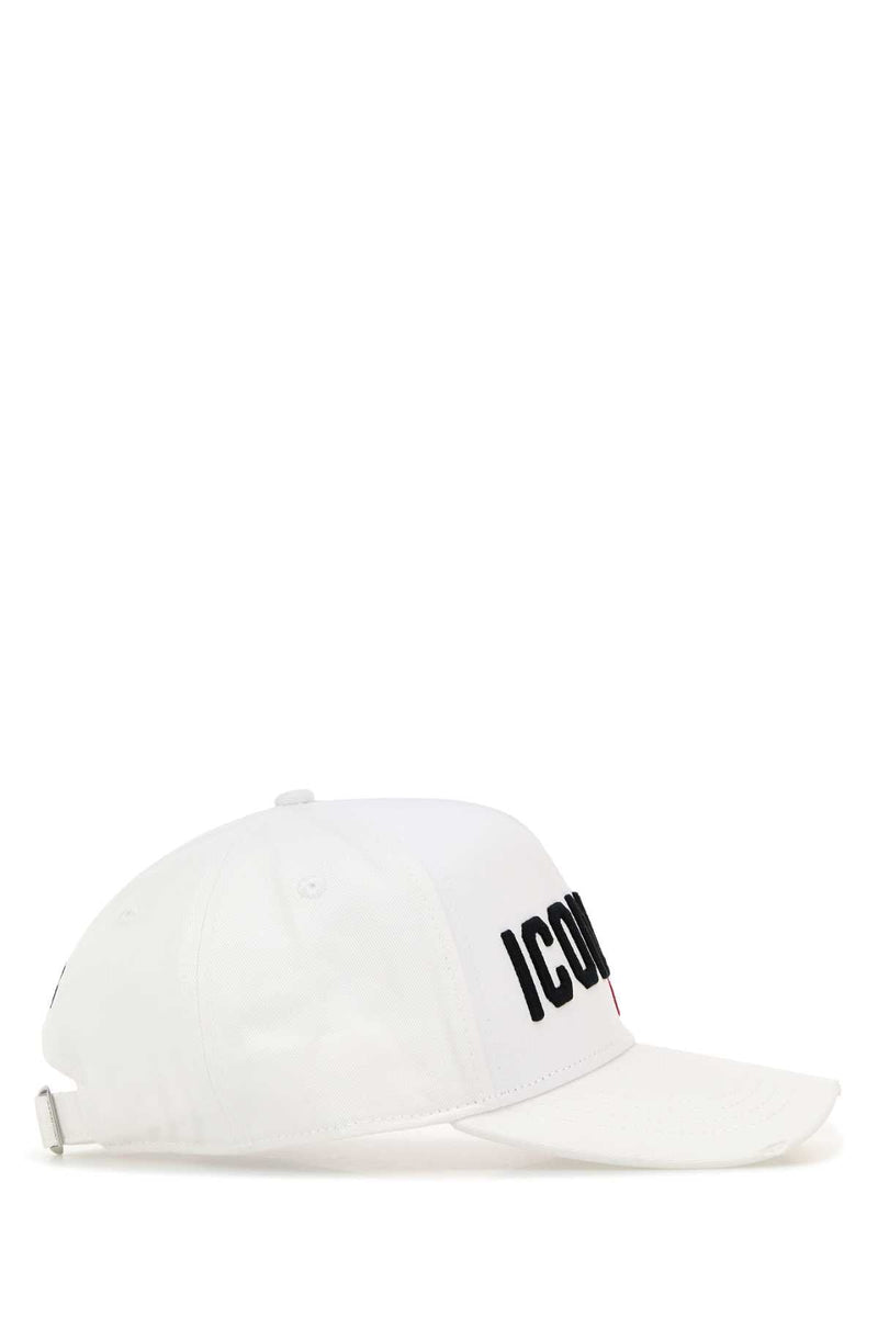 Dsquared2 Baseball Logo-Embroidered Cotton Cap — White Exterior: Caps