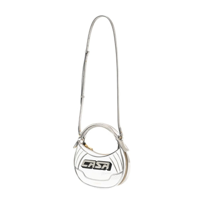 Casablanca Logo-Plaque Biker Shoulder Bag — Silver Exotic_leather