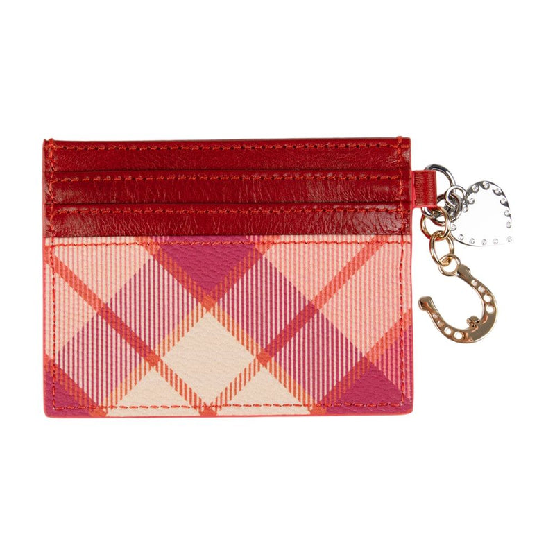 Vivienne Westwood Tartan Leather With Orb Logo Card Case — Pink Cowhide Cases