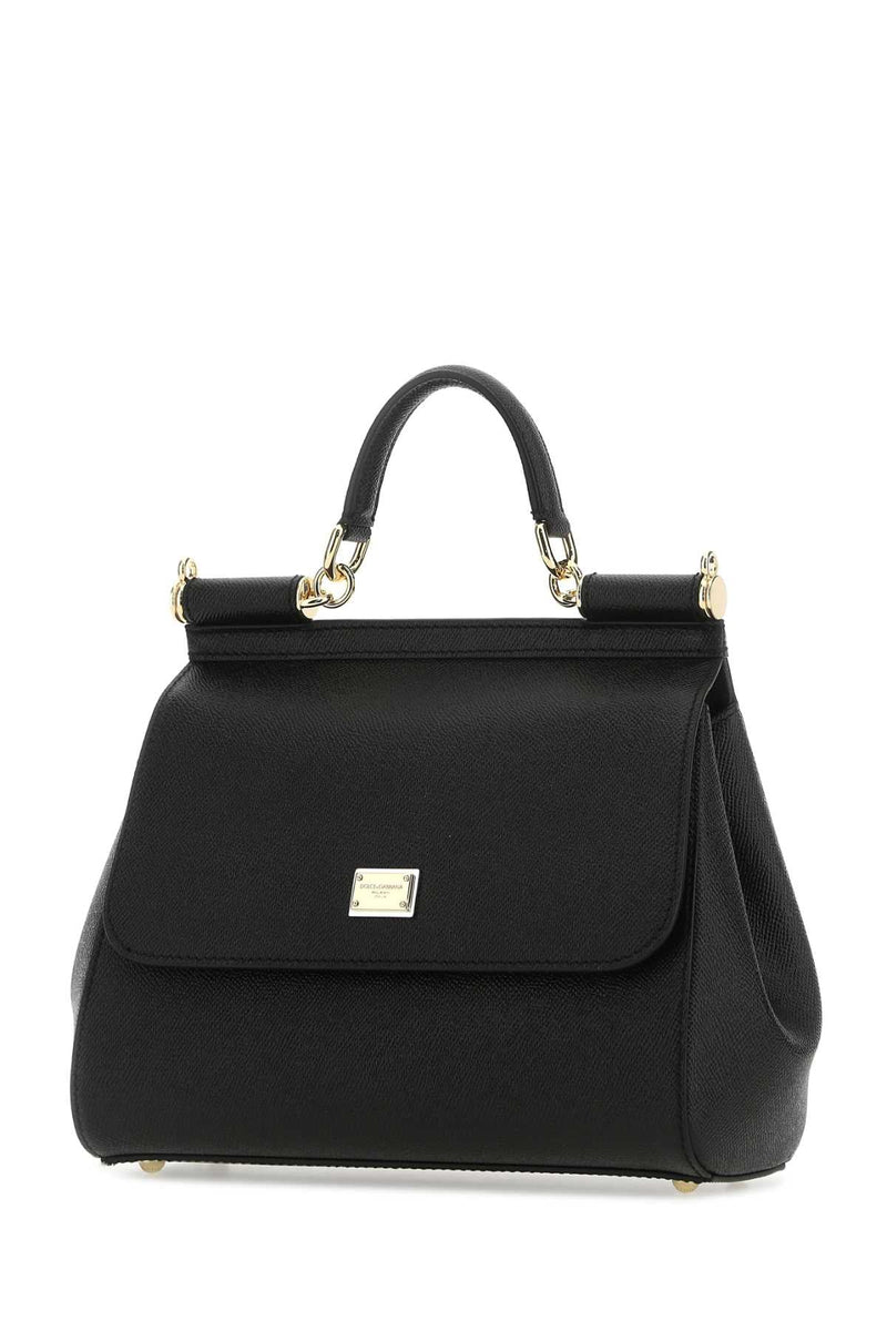 Dolce & Gabbana Textured Calf Leather Top Handle Bag — Black