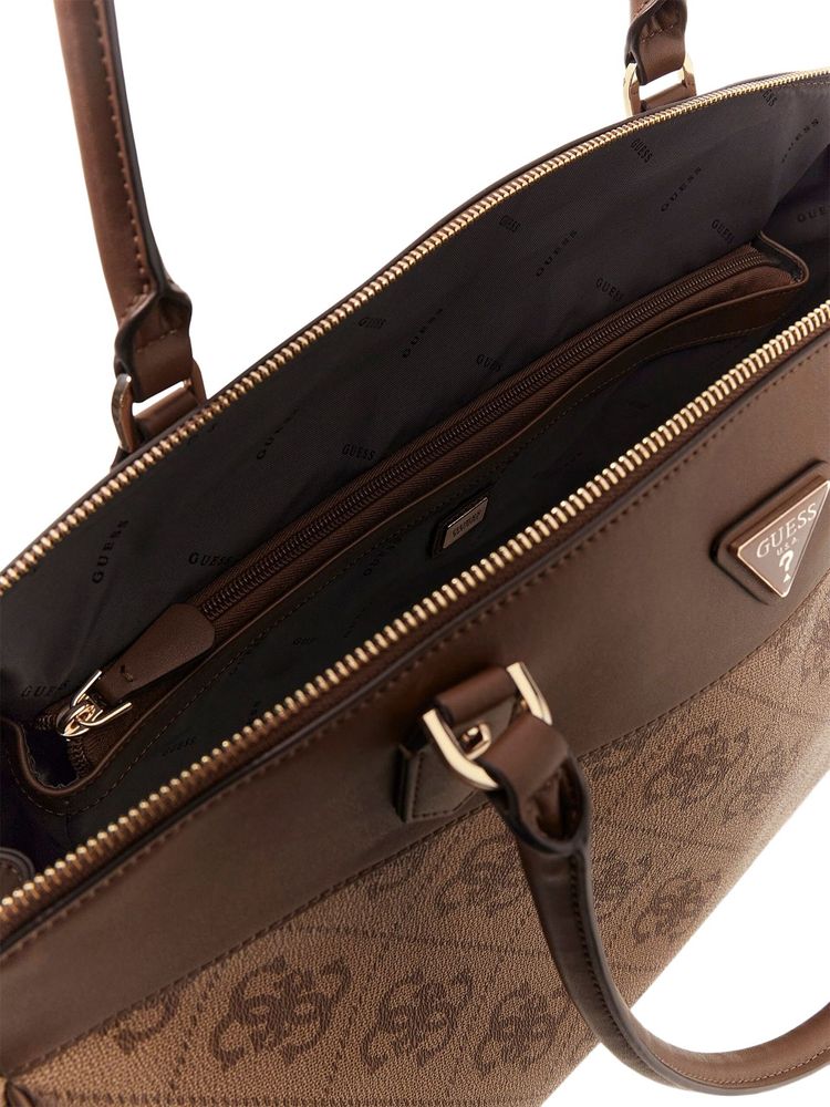 Guess Monogram Canvas Tote Bag — Brown Polyurethane