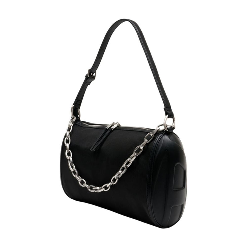 Diesel Chain-Accented Synthetic Shoulder Bag — Black