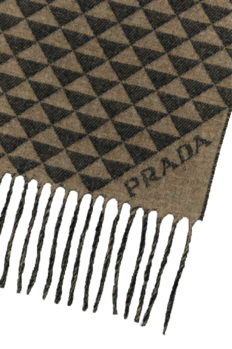 Prada Geometric Wool Blend Scarf — Beige Wows Scarfs