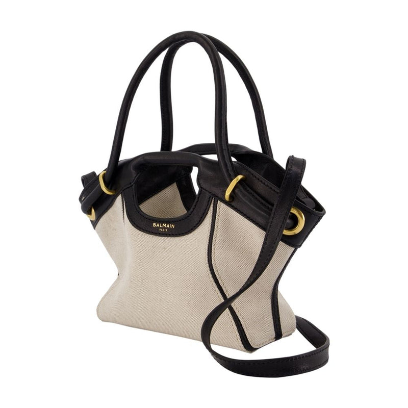 Balmain Colorblock Lambskin Top Handle Bag — Beige