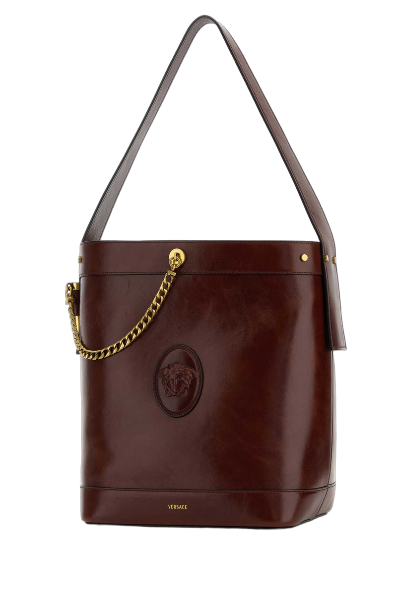 Versace Embossed Medusa Shoulder Bag — Brown