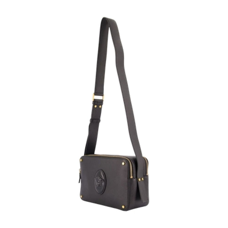 Versace Medusa-Embossed Calfskin Shoulder Bag — Black