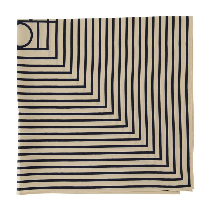 Toteme Signature Monogram Striped Silk Scarf — Beige Scarfs