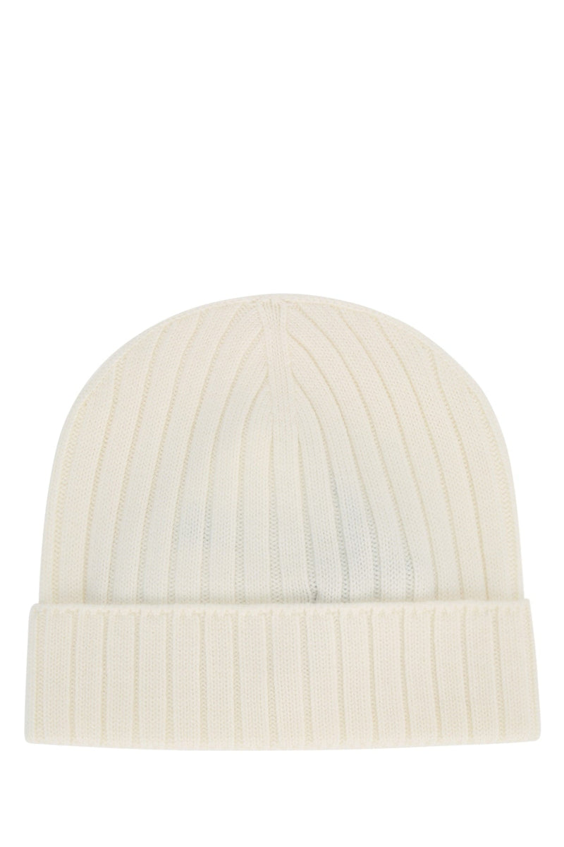Moncler Jr Hat Ribbed Wool Beanie — Cream Beanies