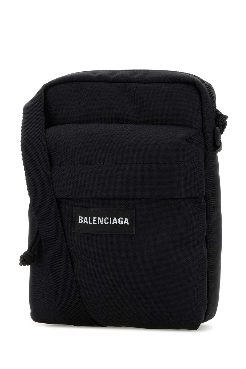 Balenciaga Logo-Embroidered Nylon Crossbody Bag — Black