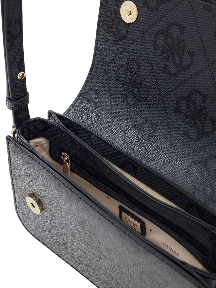 Guess Logo Monogram Crossbody Bag — Black Polyurethane
