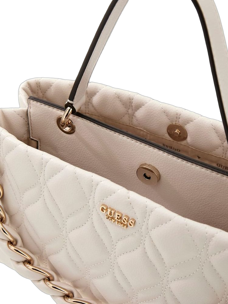 Guess Quilted Polyurethane Shoulder Bag — White