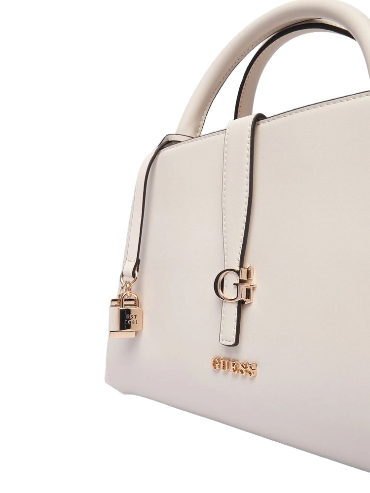Guess Polyurethane Satchel Top Handle Bag — Beige