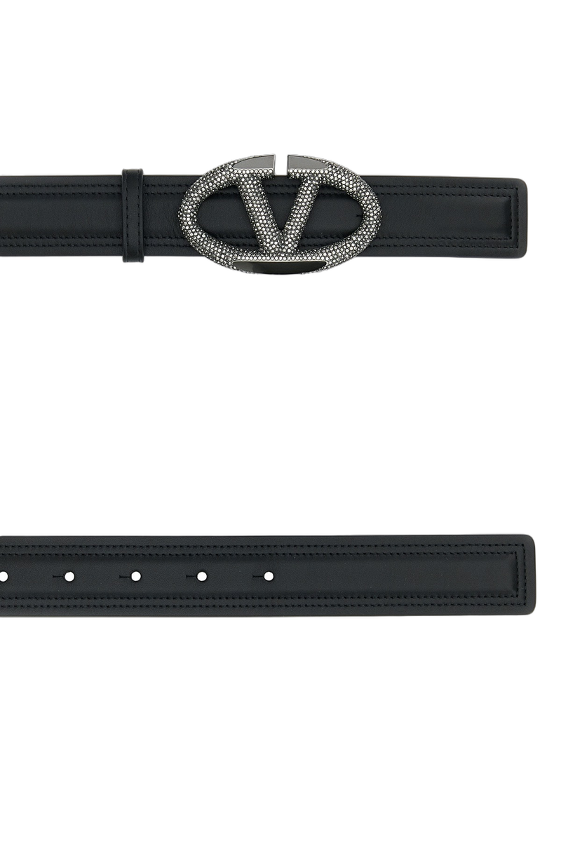 Valentino Garavani Crystal Buckle Belt — Black Calfleatherbostaurus