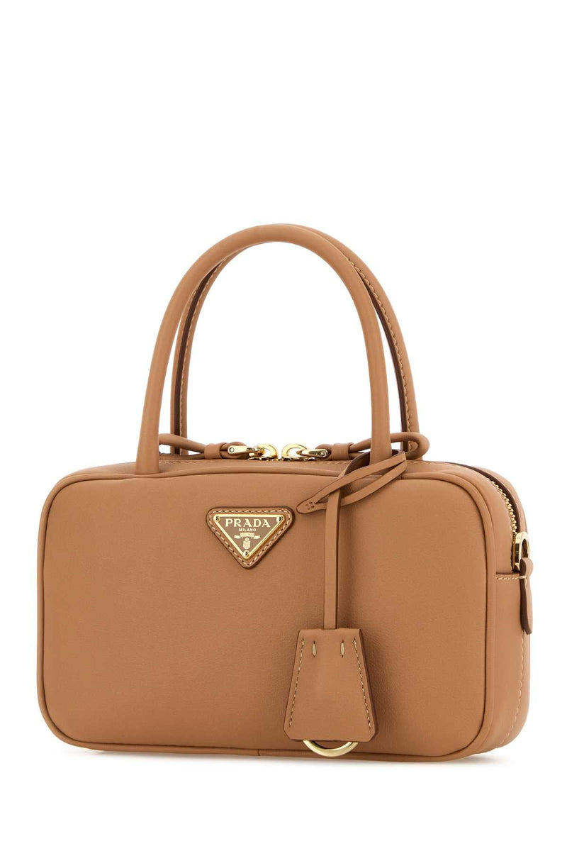 Prada Leather Top Handle Bag — Tan