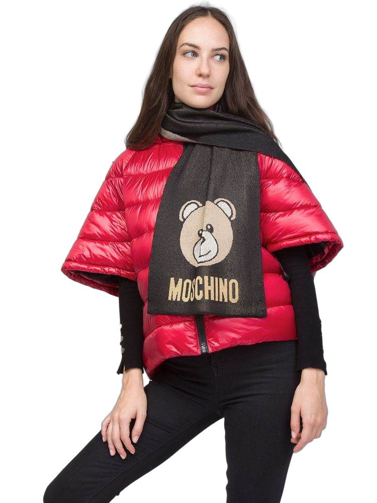 Moschino Bear Logo Embroidered Scarf — Black Viscosa Scarfs