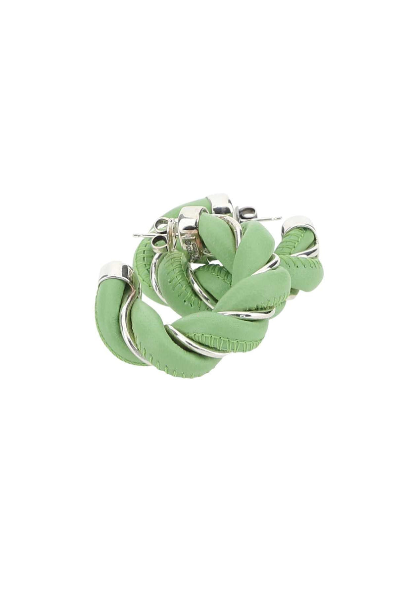 Bottega Veneta Leather Hoop Earrings — Green