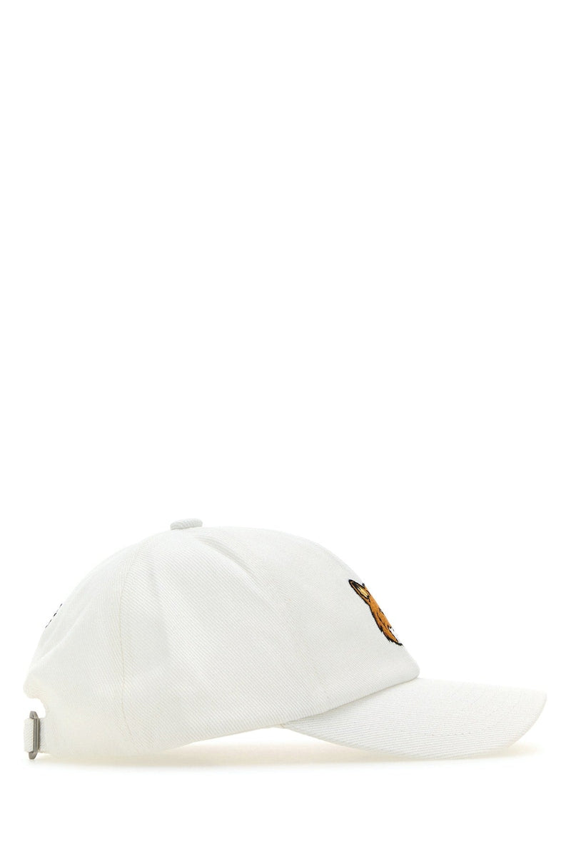 Maison Kitsune Mm06103ww0096 Embroidered Fox Baseball Cap — White Monoensemble = Cotton Caps
