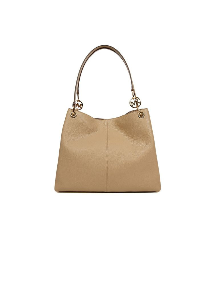 Michael Kors Leather Triple-Gusset Shoulder Bag — Beige
