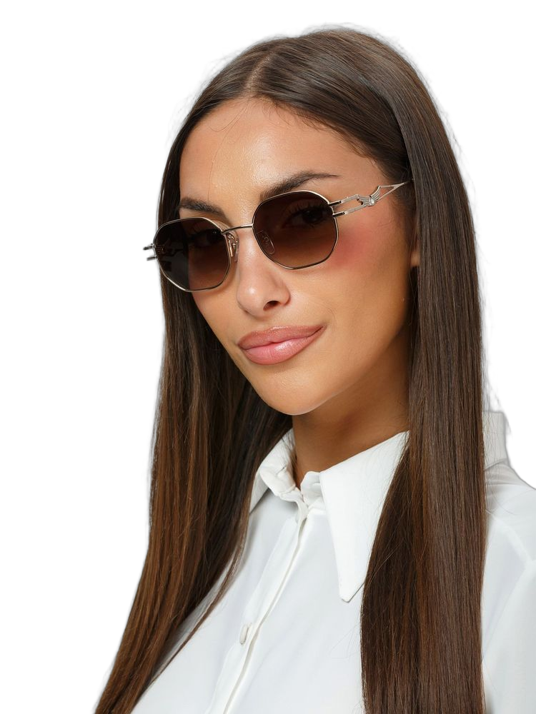 Zadig & Voltaire Szv463s Metal Hexagon Frame Sunglasses — Gold