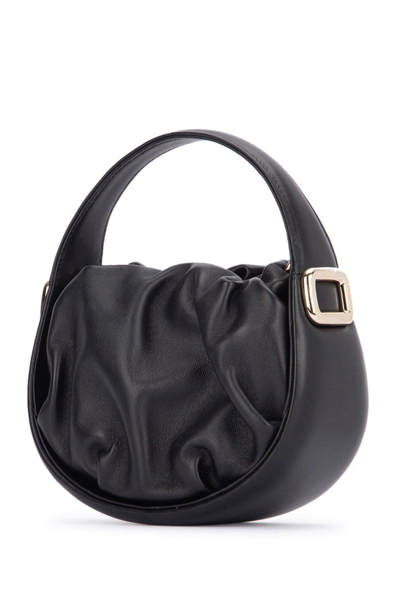 Roger Vivier Gathered Leather Top Handle Bag — Black