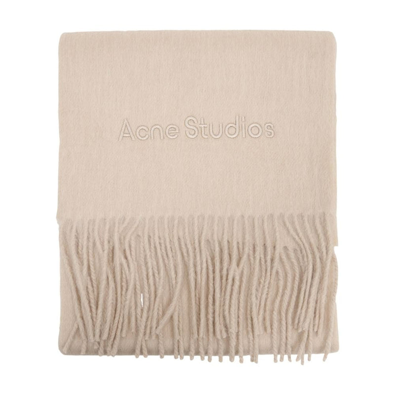 Acne Studios Logo-Embroidered Wool Scarf — Beige Scarfs