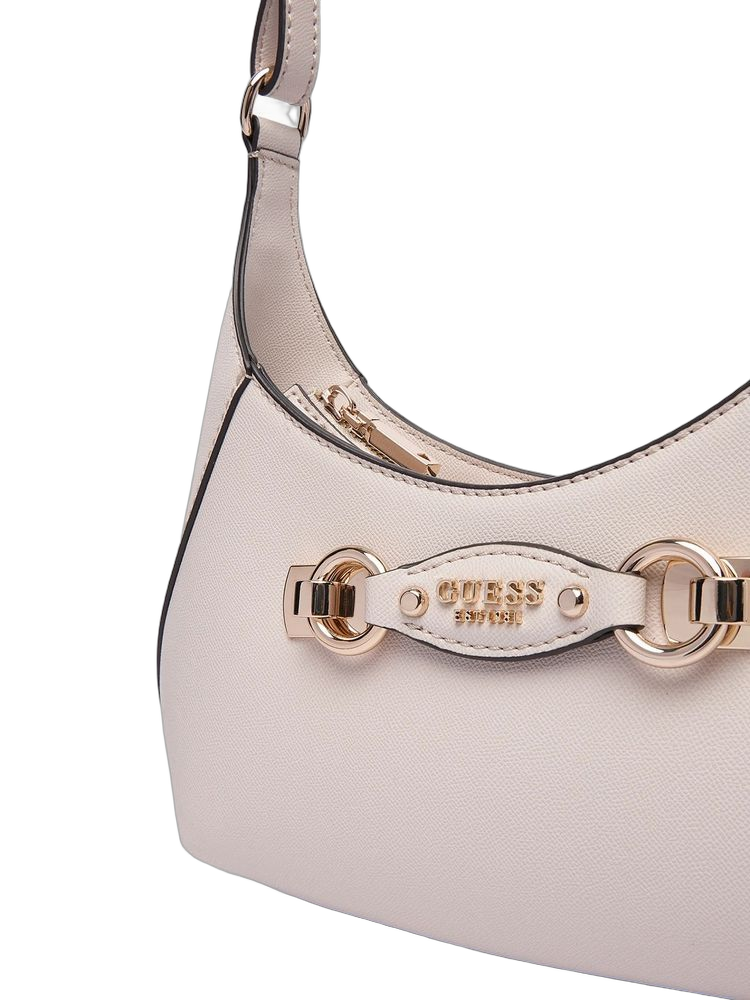Guess Polished Top-Zip Shoulder Bag — Beige Polyurethane