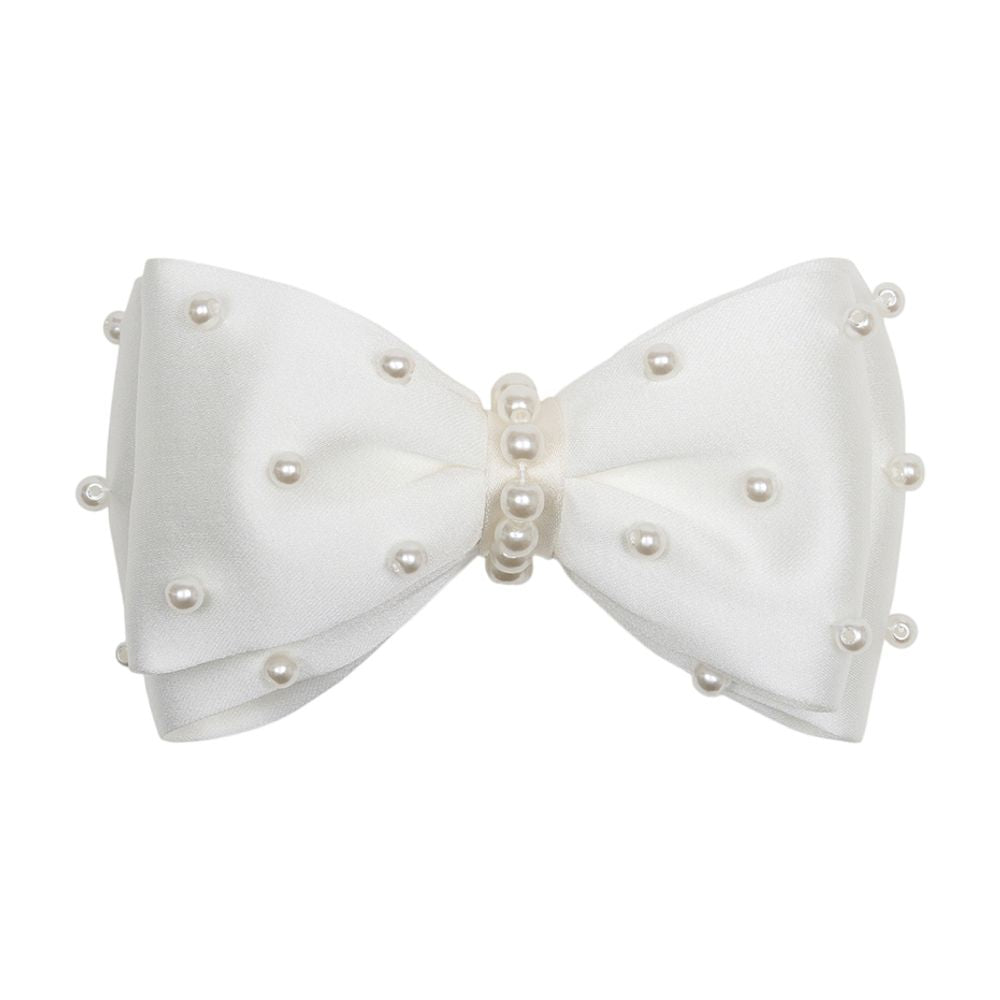 Self-Portrait Pearl-Embellished Satin Bow Hair Clips — White Pins Claws &