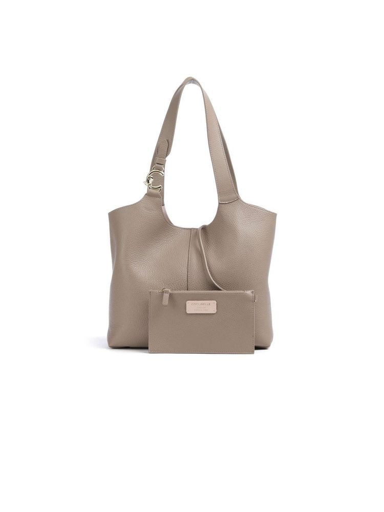 Coccinelle Grained Leather Shoulder Bag — Taupe