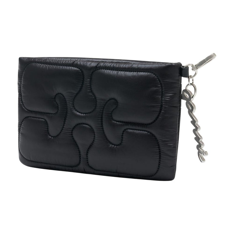 Ganni Quilted Leather Clutch — Black Synthetic Wallet