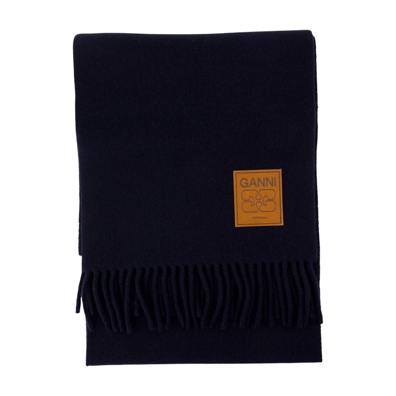 Ganni Double-Face Wool Scarf — Black Scarfs