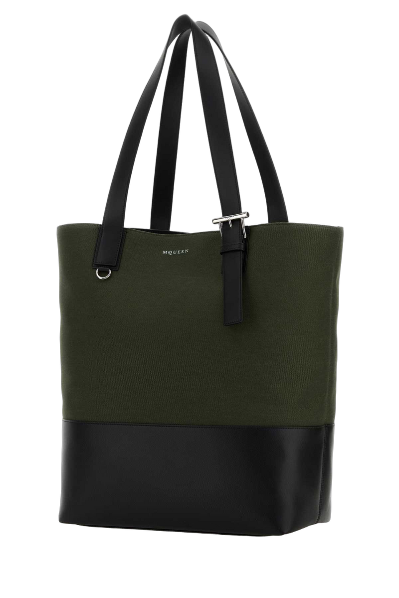 Alexander Mcqueen Colorblock Fabric And Leather Tote Bag — Green