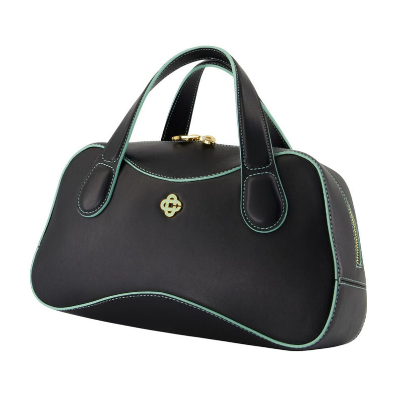 Casablanca Leather With Contrast Stitching Top Handle Bag — Black