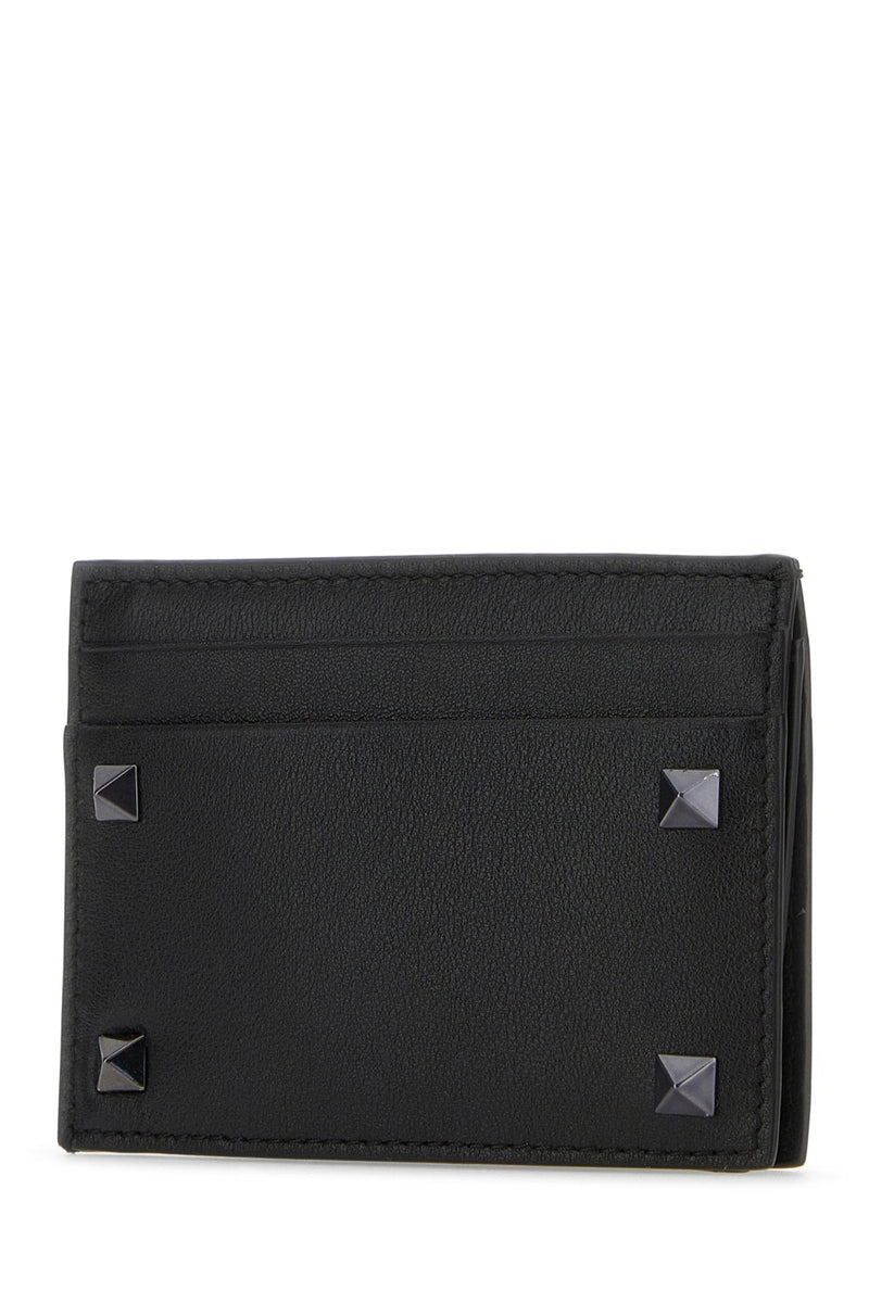 Valentino Garavani Pyramid Stud-Embellished Wallet — Black Leather