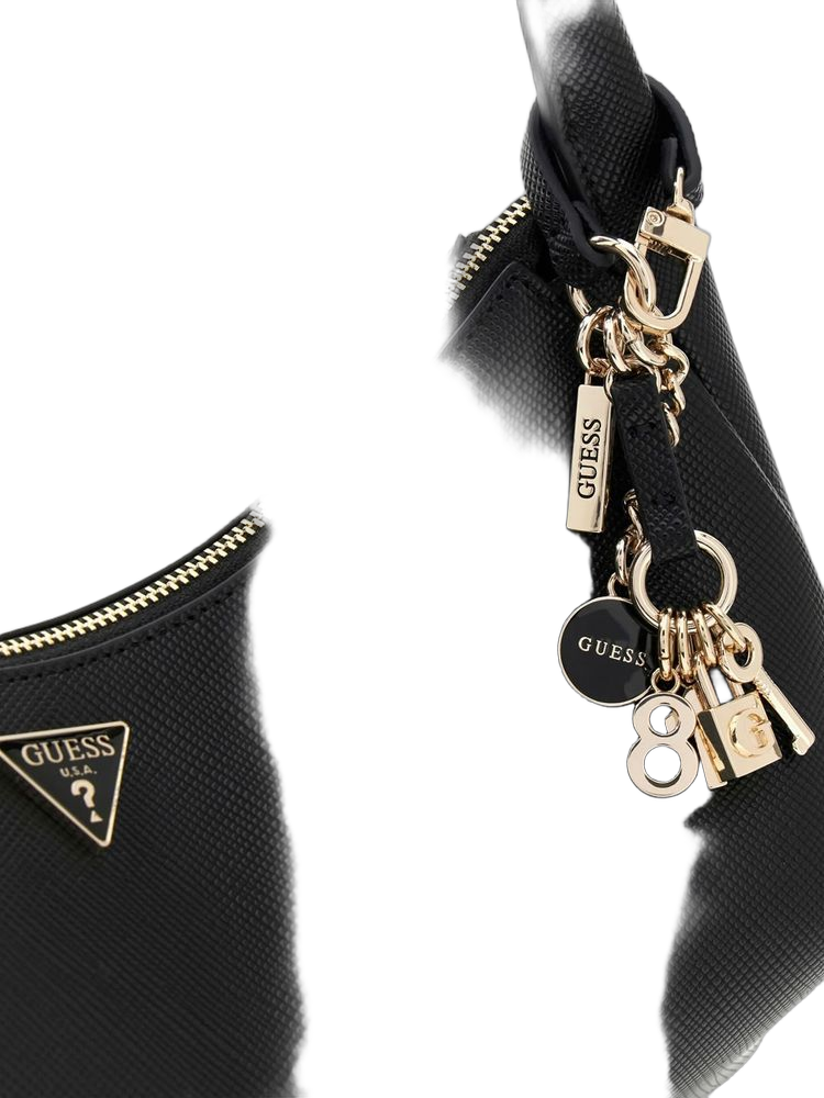 Guess Logo-Branded Hobo Bag — Black Polyurethane
