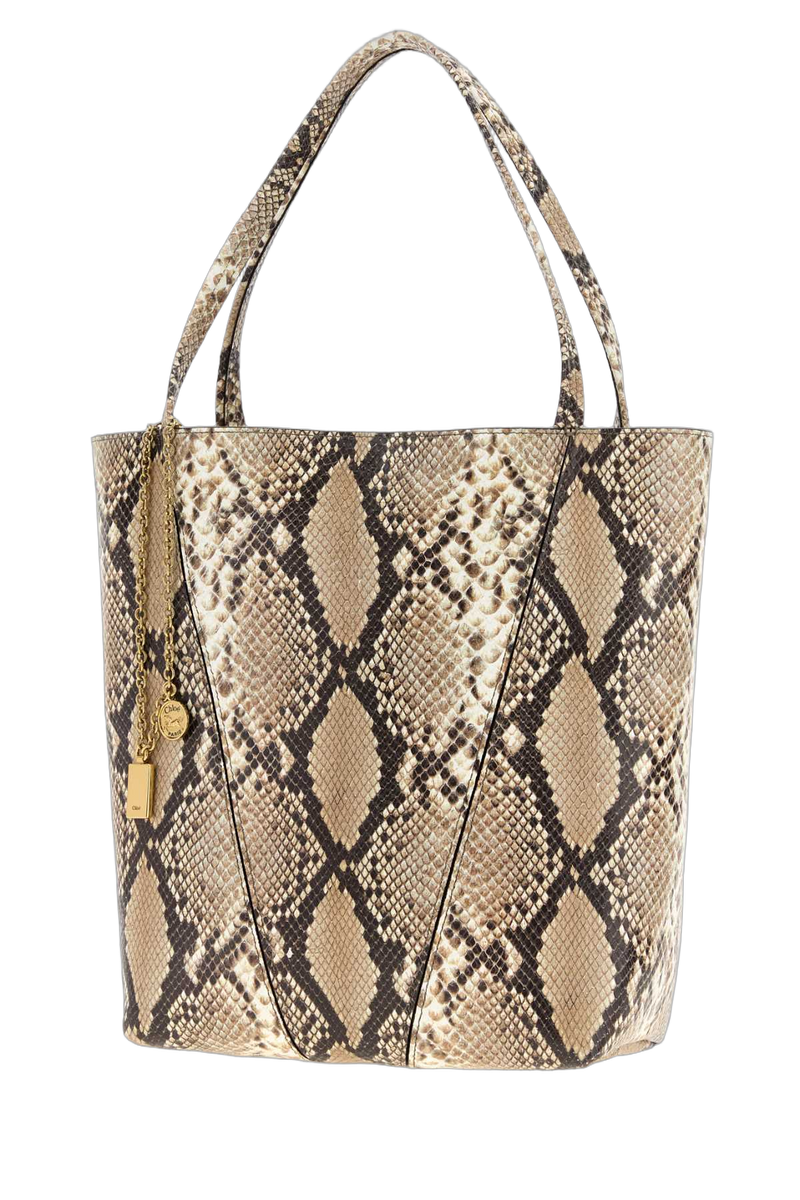 Chloé Python-Pattern Leather Tote Bag — Beige