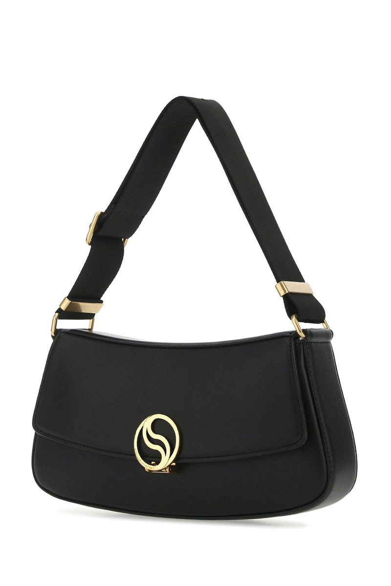 Stella Mccartney Logo-Detailed Curved Silhouette Shoulder Bag — Black Leather
