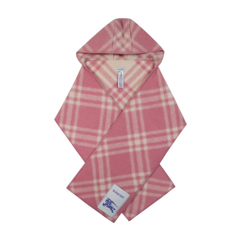 Burberry Mu Tbar Check Hooded Scarf — Pink Wool Scarfs