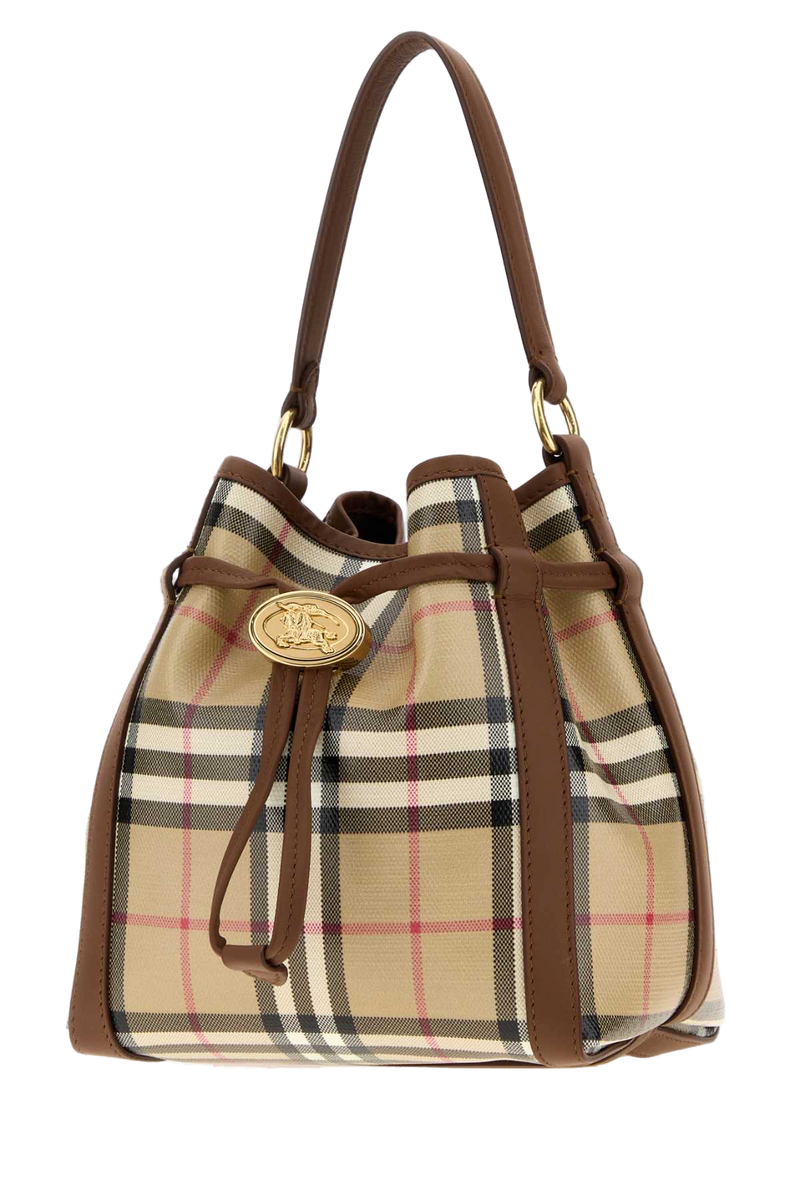 Burberry Checked Canvas Shoulder Bag — Beige Cotton